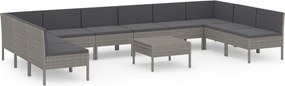 vidaXL 11 részes szürke polyrattan kerti ülőgarnitúra párnákkal