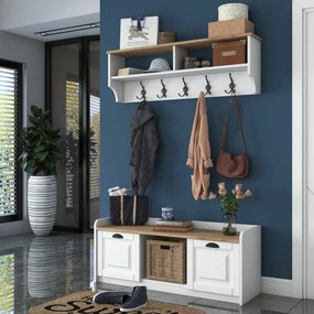 Polo White and Walnut fali akasztó cipőtartóval