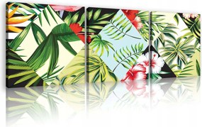 Vászonkép 75x25 Trópusok egzotikus levelek virágok hibiszkusz pálma nyár színek