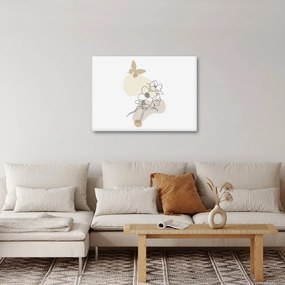 Kép - Bézs virágok pillangóval N⁰3 (70x50 cm)