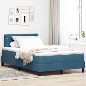 Box Spring ágy matraccal és LED világítással, Sötétkék, 120x190 cm, bársony