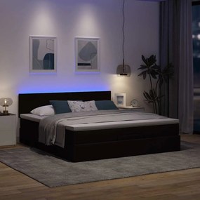 sötétbarna szövet ottomán ágy matraccal &amp; LED-ek 180x200cm