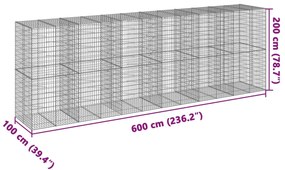 horganyzott vas gabion kosár fedéllel 600 x 100 x 200 cm