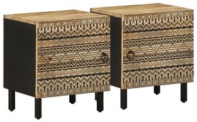 2 db fekete tömör mangófa éjjeliszekrények 40 x 33,5 x 46 cm