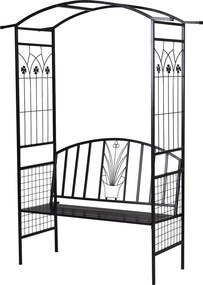 Outsunny Kerti Íves Vasújja Pad Ülőkével - Fekete, 154 x 60 x 205 cm | Aosom