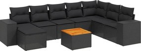 vidaXL 9 részes fekete polyrattan kerti ülőgarnitúra párnákkal