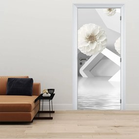 Fotótapéta ajtóra - Absztrakció fehér virágokkal (95x205cm)