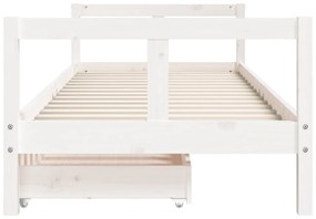 fehér tömör fenyőfa gyerekágykeret fiókokkal 80 x 200 cm