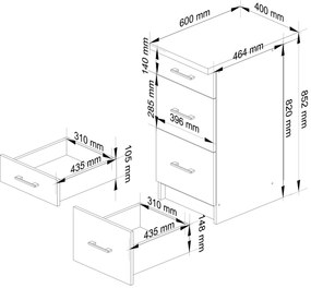 Alsó konyhaszekrény Organo 40 3S (fehér + beton). 1117547
