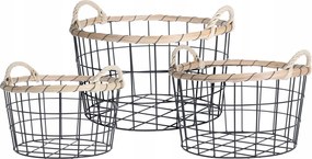 3x Fém Kosár bambusz fogantyúk Kosár Szett