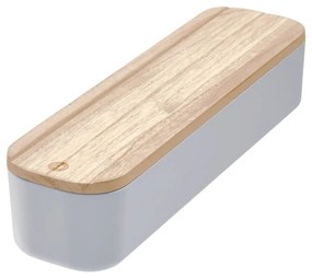 Eco szürke tárolódoboz paulownia fa fedéllel, 9 x 36,5 cm - iDesign