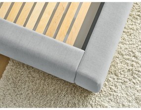 Világosszürke kárpitozott franciaágy tárolóhellyel, ágyráccsal 160x200 cm Jagna – Bobochic Paris