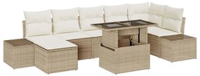 vidaXL Kerti Kanapé Szett tárolóval 8 pcs Bézs Poli rattan