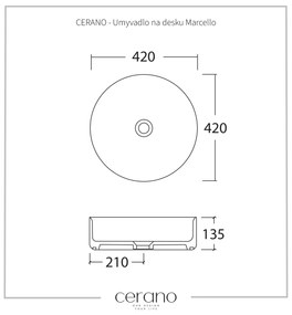 Cerano Marcello, kerámia munkalap mosogató 420x420x135 mm, fehér fényes, CER-CER-417194