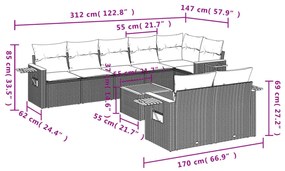9-részes szürke polyrattan kerti ülőgarnitúra párnákkal