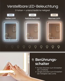 Fésülködőasztal LED-es tükörrel, modern stílus, felhőfehér