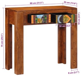 konzolasztal 80x35x75 cm tömör fa akácfa