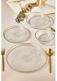 24 részes üveg étkészlet — átlátszó, arany díszítéssel