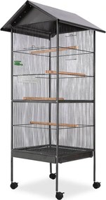 vidaXL fekete acél madárkalitka tetővel 66 x 66 x 155 cm