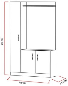 Előszobafal Naturel - Teak, White