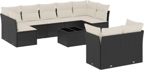 vidaXL 10 részes fekete polyrattan kerti ülőgarnitúra párnákkal