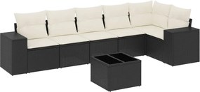 vidaXL 7 részes fekete polyrattan kerti ülőgarnitúra párnával