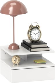 HOMCOM Fali Ágy Melletti Asztal, Modern Hálószoba Éjjeli Szekrény, Fiókkal és Felső Polccal, Fa, 35x32x22.5cm, Fehér | Aosom