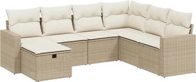 vidaXL 7 részes bézs polyrattan kerti ülőgarnitúra párnákkal
