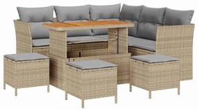 vidaXL Kerti Kanapé Szett 9 pcs Bézs polirattan