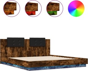vidaXL füstös tölgy színű ágykeret fejtámlával és LED-ekkel 200x200 cm