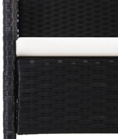 4 db fekete polyrattan kerti szék krémfehér párnákkal