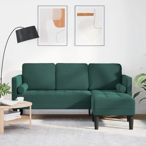 3 személyes kanapé chaise longue-al sötétzöld 160 cm bársonyos