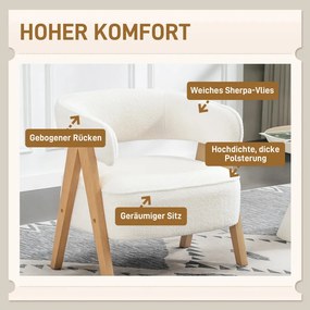 HOMCOM Modern kárpitozott fotel, polár huzat, kiegészítő fotel, fotel fa lábakkal, fém váz, fehér