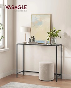 Konzolasztal, oldalsó asztal, edzett üveg asztallap, fekete és szürke