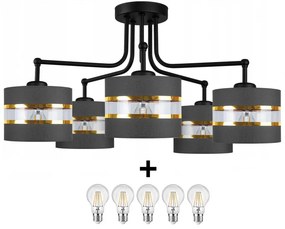 Glimex ABAZUR mennyezeti lámpa szürke 5x E27 + ajándék LED izzók
