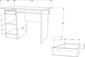 Togo 1 ajtós, 1 fiókos íróasztal, Bronz tölgy, 110 x 60 x 75 cm