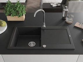 Mexen Leo gránit mosogató 1 tálcás csepegtetővel 900 x 500 mm, fekete, krómozott szifon - 6501901010-77