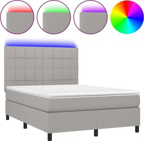 vidaXL világosszürke szövet rugós és LED-es ágy matraccal 140x200 cm
