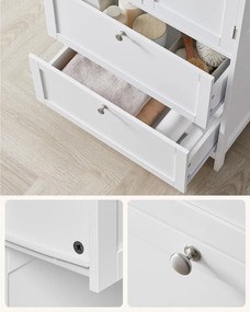 Tároló szekrény 2 ajtóval és 2 fiókkal állítható polccal,30 x 60 x 110 cm, klasszikus fehér