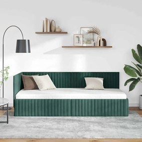 Sarokágy keret fejtámlával Sötétzöld 80 x 200 cm Bársony