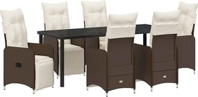 vidaXL Kert étkező szett párnával 7 pcs Barna polirattan