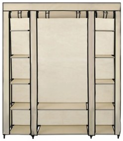 krémszínű szövet ruhásszekrény tárolórekeszekkel 150x45x176 cm