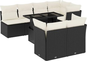 vidaXL 8 részes fekete polyrattan kerti ülőgarnitúra párnákkal