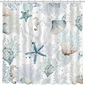 Óceáni motívumos zuhanyfüggöny 12 akasztóval 183x183 cm