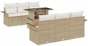 vidaXL Kerti Kanapé Szett párnával tárolóval 7 pcs Bézs Poli rattan