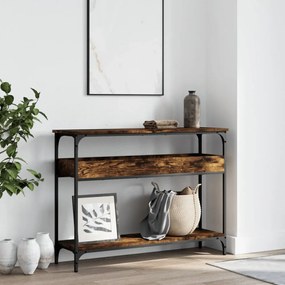 füstös tölgy színű szerelt fa tálalóasztal polccal 100x29x75 cm