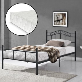[en.casa] Egyszemélyes ágy Split hideghab matrac 120 x 200 cm fémkeretes vintage ágykeret design ágy fekete