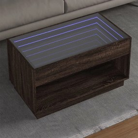 Barna tölgy végtelen hatású LED-es dohányzóasztal 90x50x50 cm