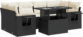 vidaXL 7 részes fekete polyrattan kerti ülőgarnitúra párnával