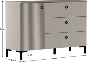 Komód, szürkésbarna Taupe/silverjack tölgy, DOMCA 1D3S